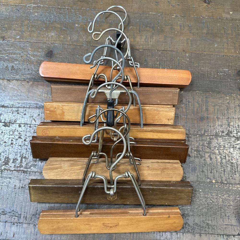 Vintage Wooden Clamp Hangers Lot 8 Pants Skirt Trouser Clip Montrose USA